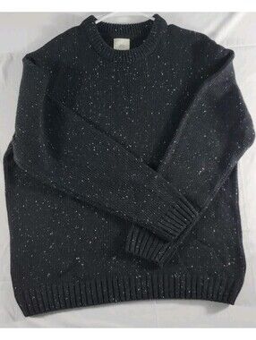 H&M Black Knit Crew Neck Pullover Sweater Black and White Specks Long Sleeve